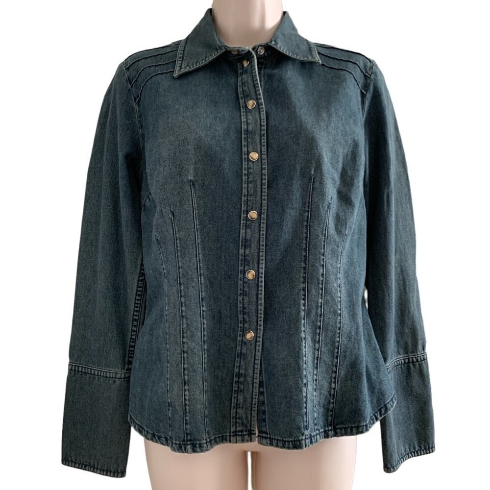 NWT Id|Entity by Lord & Taylor Pearl Snap Western‎ Cotton Denim Shirt
